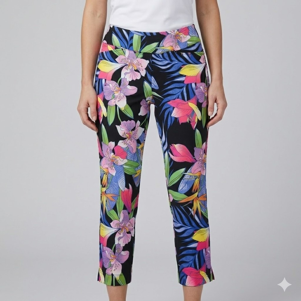 IBKUL Women's‎ Size 8 Tropical Floral Golf Pants Performance Stretch Ankle Slit